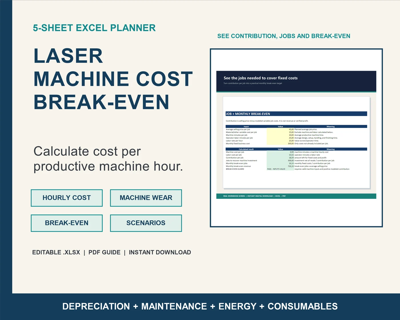 Laser Machine Cost and Break-Even Planner preview