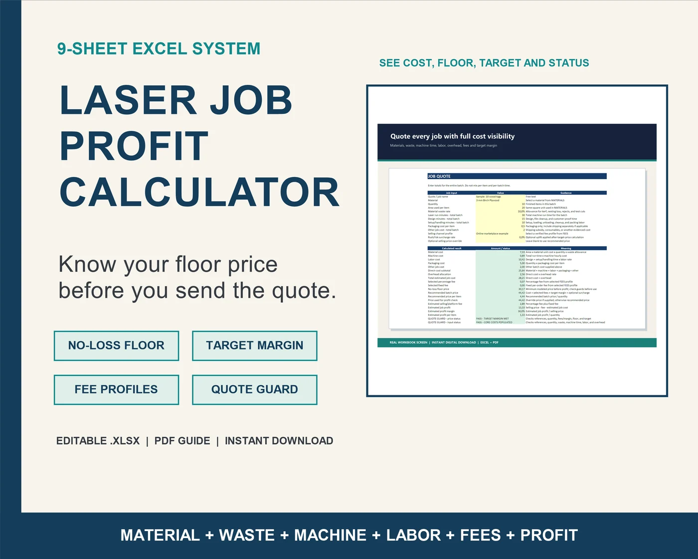 Preview of the Laser Job Profit Calculator Pro workbook